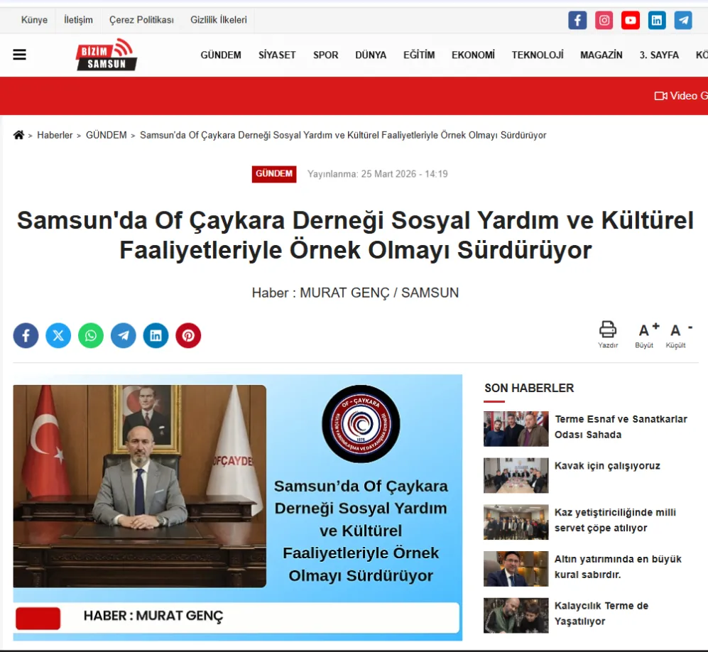 SAMSUN'DA ÖRNEK BİR STK: OF ÇAYKARA DERNEĞİ
