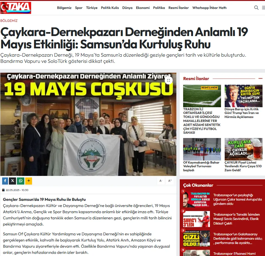 KARDEŞ DERNEĞİMİZLE 19 MAYIS COŞKUSU